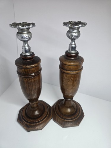 Turned wooden candlesticks - turned,