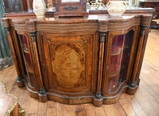 Victorian Credenza Sideboard Walnut Marquetry Inlay 1860