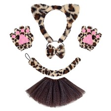 Cats Costume Ears Headband Tail Tutu Bowtie Glove Halloween Animal Cosplay Props