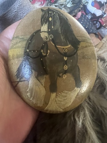 Hand painted stone paperweight - painted,