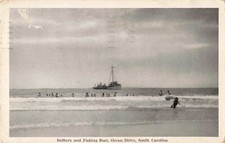 Bathers & Fishing Boat Ocean