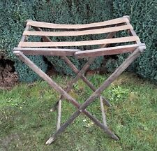Antique folding wooden butler's tray stand with 3 straps