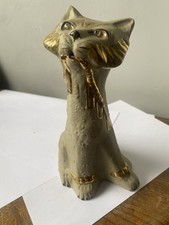 Angela of California Gold MCM Mayan Cat Figurine US Studio Pottery 9” signed VGC