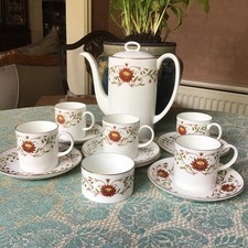 Vintage 1960s Susie Cooper Wedgwood “Mariposa” Coffee Set Cups, Saucers & Sugar