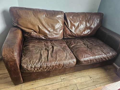 Brown leather sofa seater - sofa, 2