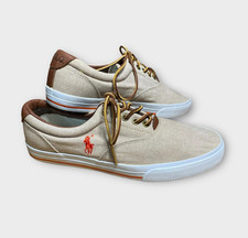 Polo Ralph Lauren Vaughn NE Beige Canvas Brown Leather Trainer Shoes UK 10 EU 44