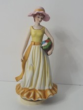 porcelain figurine woman holding a basket of flowers music box (E002)