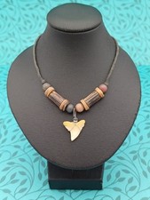 Vintage Unisex Adjustable Shark Tooth Pendant Beaded Black Cord Necklace