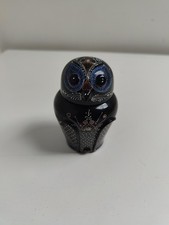 Vintage Folk Art Bird Trinket Stash Box With Lid Hand Painted Black 3.5"