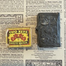 Vintage Matchbox Cover Sleeve Pressed Metal Pewter? Art Nouveau?