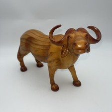 Hand-Carved Wooden Buffalo Figurine – Natural Finish – African Safari Animal