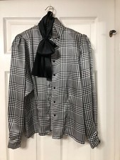 *FEMINELLA*  ITALIAN SATIN SHIRT DETACHABLE BOW. BLACK/WHITE DESIGN.SIZE S. NEW