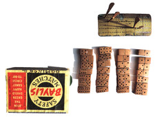 Rare Vintage Hand made miniature copper dominoes and peg board in match box