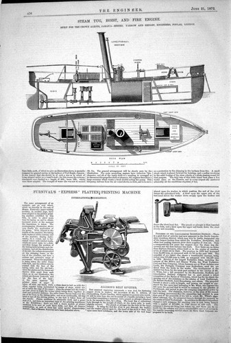 Antique print 1872 steam tug - 1872,