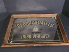 Vintage Old Bushmills Irish Whiskey Mirror w/ Wooden Framed 15" X 20"
