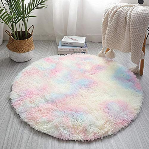 Round fluffy rainbow area rugs - fluffy,