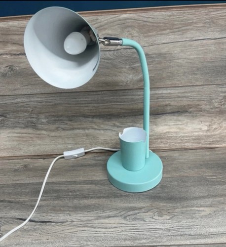 Aqua blue desk lamp with - desk,