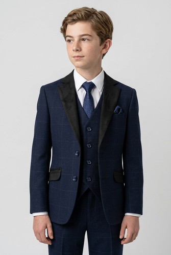 Boys navy windowpane check - navy,