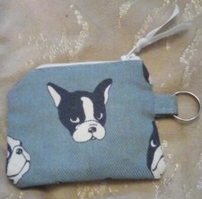 Cute French Bulldog Blue Fabric Coin Purse. VVGC.