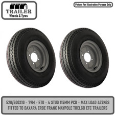Trailer Wheel Rim & Tyre 520/500 x 10 inch 6 Ply 4 x 115mm PCD Silver Trelgo x 2