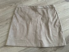 Primark EW Fawn Beige Stone Neutral Faux Suede Look Short Mini Skirt Size 14