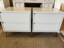 Pair of Made.com Grey 2-Drawer Bedside Tables – Copper Legs – Modern Design