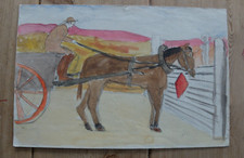 Naive watercolour painting of horse and cart by A.H. Head  - circa 1940