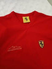 Ferrari Schumacher T Shirt Nice Man Sports Size M Red Embroidered Emblem V Neck