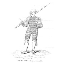 Suit of Puffed & Engraved Armour c1510 - Antique Print 1845