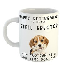 RETIRED STEEL ERECTOR DOG DAD Novelty Mug for Retirement Gifting Premium