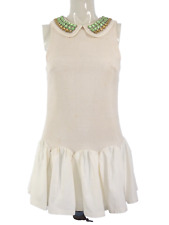 Ruffle Hem Dress Mini Preppy Peter Pan Collar beaded Party Size UK 8 Three Floor