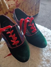 Joe Browns shoes size 5 green floral velvet heels lace up .