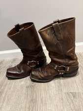 DOUBLE H BROWN LEATHER SOFT SQUARE TOE HARNESS MOTORCYCLE BOOTS #4004 MENS 10.5D