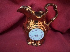 Antique Rare 1850's Copper & Pink Lustre Staffordshire Clock Jug Hope Scene 15cm