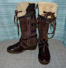 WOMEN'S  BOOTS. FUR TOPPED SIZE 5 UK  BROWN SUEDE/ LEATHER.  WEDGE HEEL. MANAS