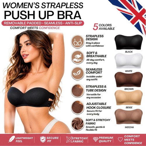 Women strapless push bra - strapless, up