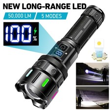Super Bright LED Flashlight 50000 LM Rechargeable Torch Zoomable Waterproof Lamp