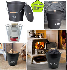 Vintage Coal Bucket Black Metal Fireplace Ash Bin Scuttle Hod Fire Log Storage