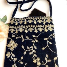Handbag Ladies Cross Body Embroidered Black Velvet Sling Bag Women Boho Bag