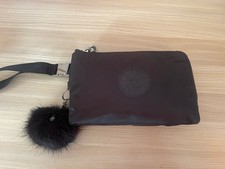 KIPLING Wallet / Clutch Nimita In Charcoal Satin With Fluffy Monkey Wristlet
