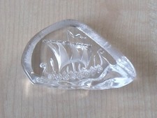 Swedish glass paperweight/ sculpture, Viking ship signed Mats Jonasson