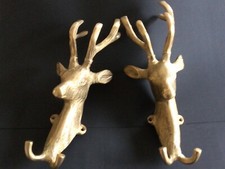 2 Brass Deer Head Coat Rack