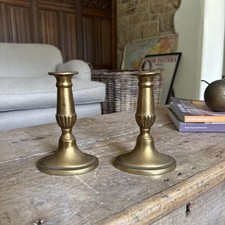 Antique Victorian Pair Of Brass Candle Stick Holders - Beehive Patina 15.5cmTall
