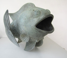 VINTAGE BRONZE ASIAN JAPAN KOI FISH SCULPTURE ART LARGE V HEAVY VASE 15'' V RARE