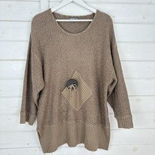 NESLAY Jumper Womens One Size Taupe Brown Lagenlook Textured Oversized Relaxed