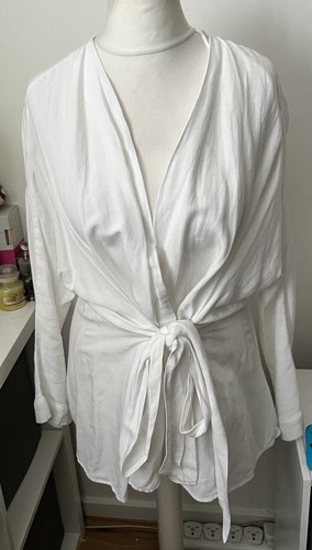 Zara white tie front viscose - front,