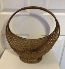 Vintage Hand Crafted Rattan Wicker Woven Oval Basket With Handle - Flower Basket