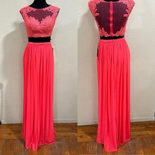 NWT NEW La Femme exclusive 22110 bright pink two piece lace prom dress