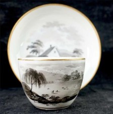 C1800 ANTIQUE HAND PAINTED BUTE SHAPE TEA CUP & SAUCER RIDGWAY