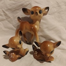 Vintage 1970s 3 Deer - doe and 2 reclining fawn, blue eyes -hard plastic